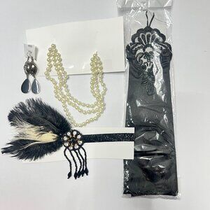 1920s Flapper Black Feathers Accessories Gatsby Costume Accessories Set #2524